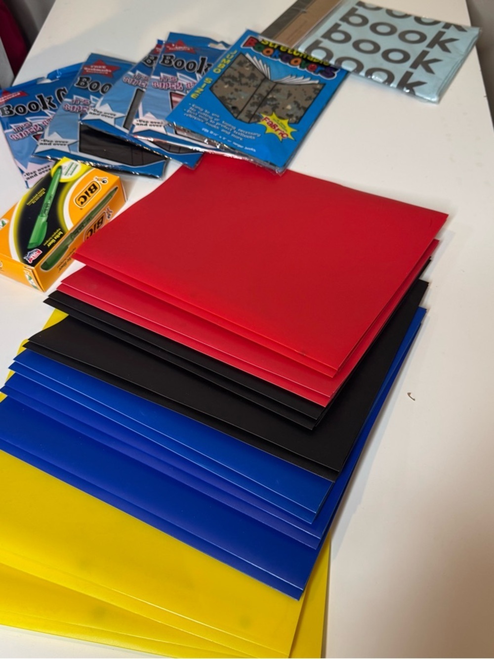School supplies Colorful School Folder Set - Red, Black, Blue, Yellow book socks